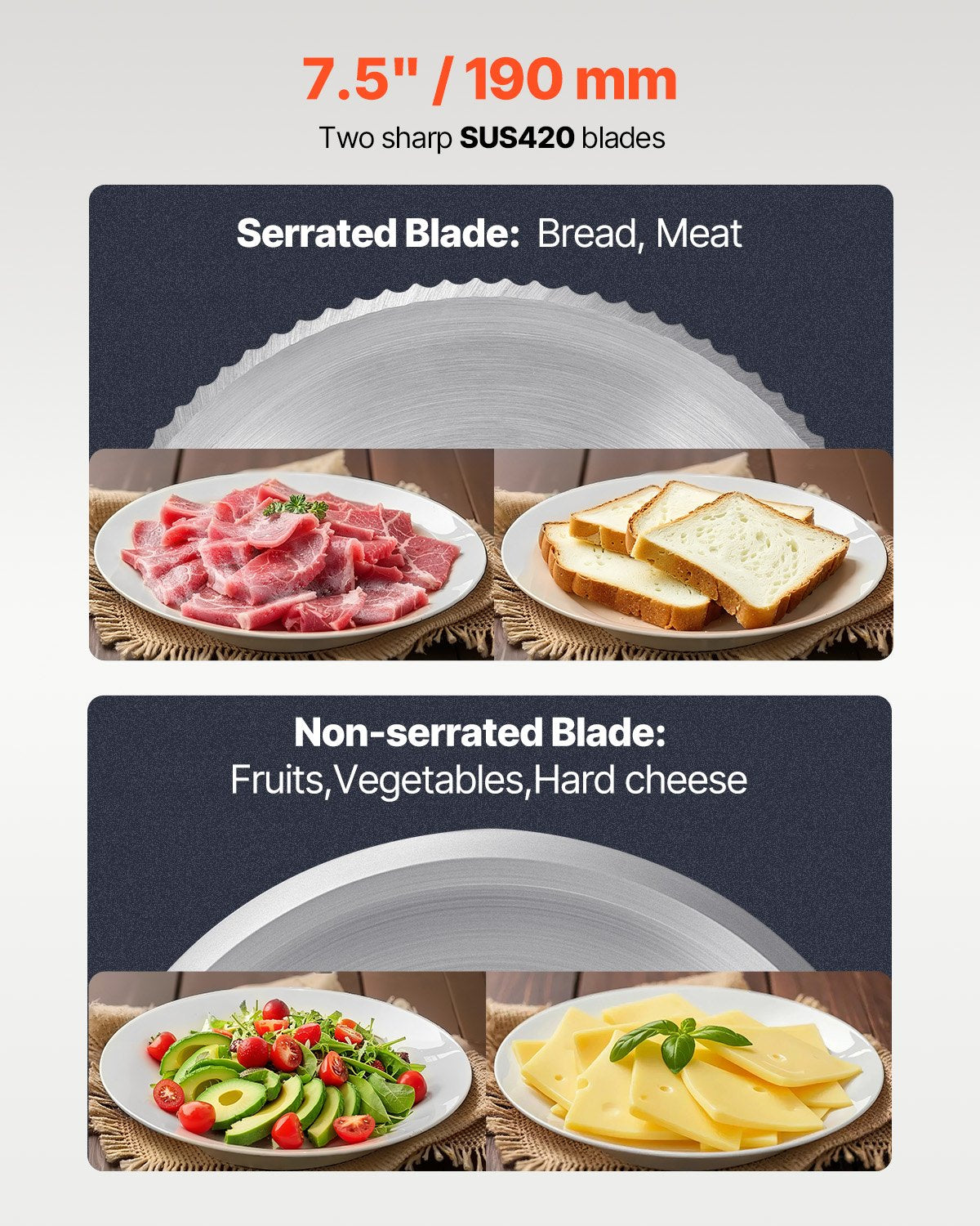 Meat Slicer 180W 7.5" Electric Deli Food Slicer For Frozen Meat Bread Cheese