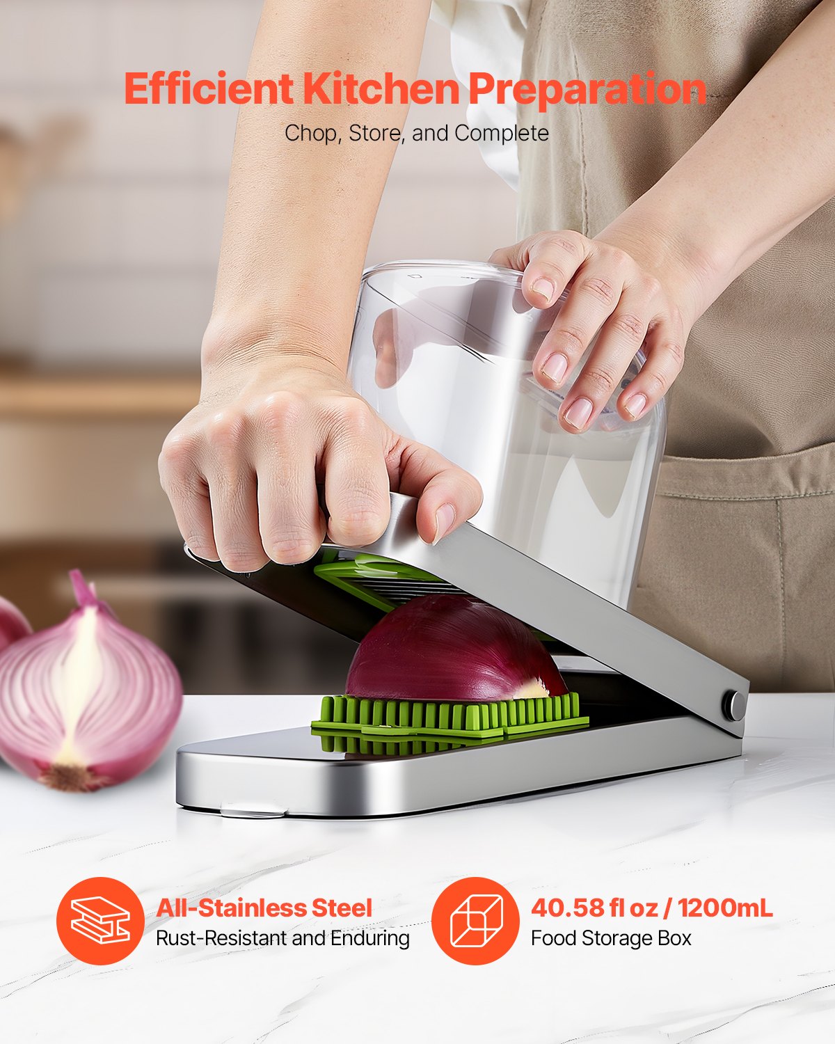 Vegetable Chopper Food Veggie Cutter 3 Stainless Onion Slicer With Container