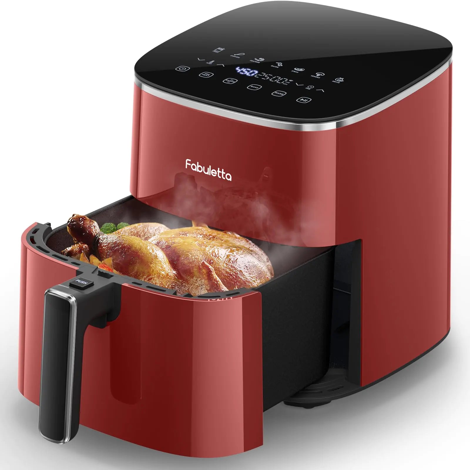 FABULETTA Air Fryer 6QT 11-in-1 Large Air Fryers 450F Max Crisp Nonstick Basket Diswasher Safe Shake Reminder for Roast Bake Dry Reheat Frozen Broil Proof-Red